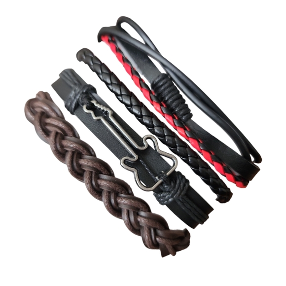 Unisex Leather Bracelet 4 Piece Set - Picture 1 of 9